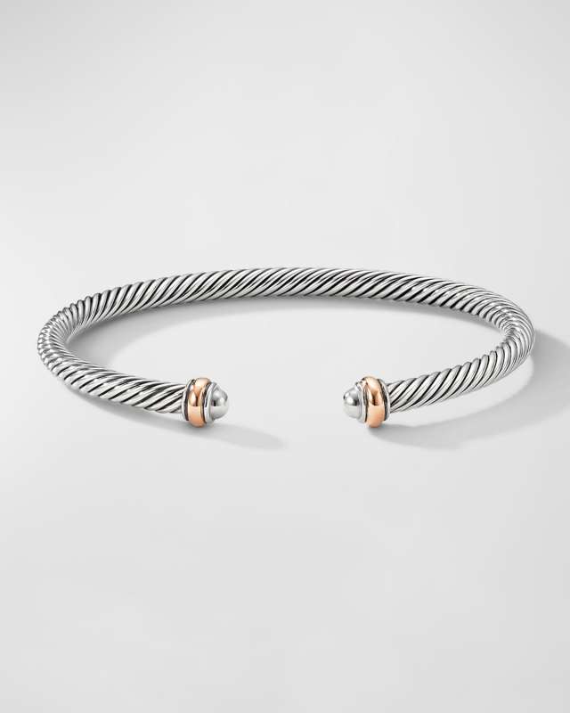 Cable Bracelet in Silver with 18K Gold, 4mm
