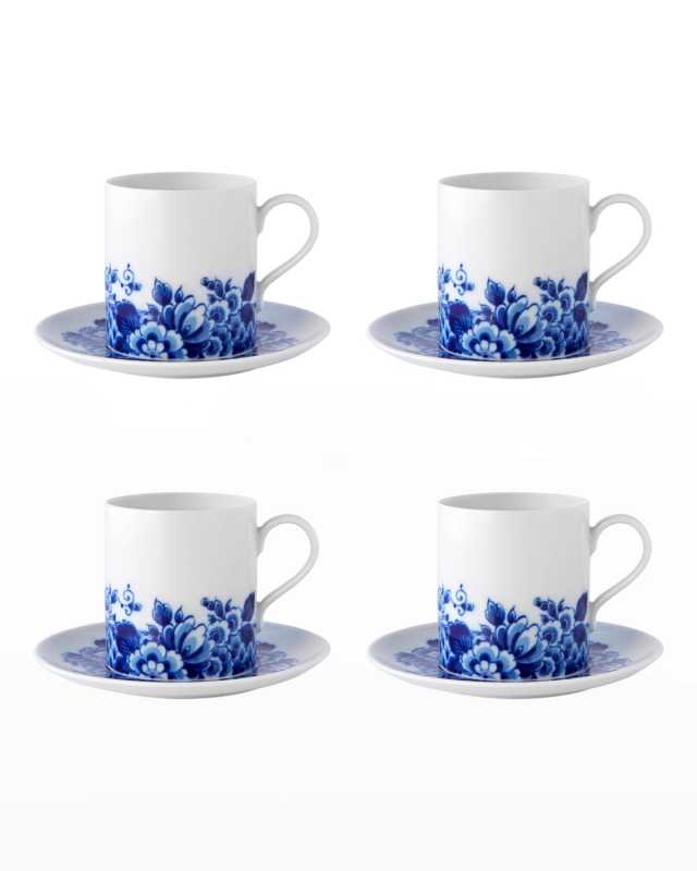 Blue Ming Teacups & Saucers, Set of Four