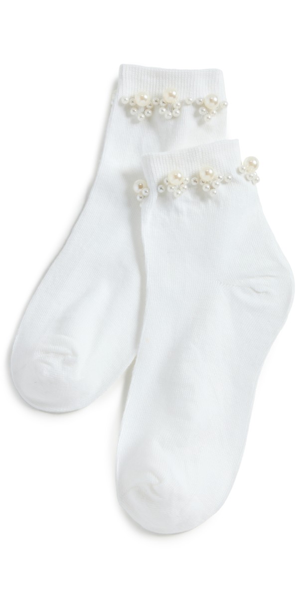 Stems Pearl Embellished Crew Socks Black