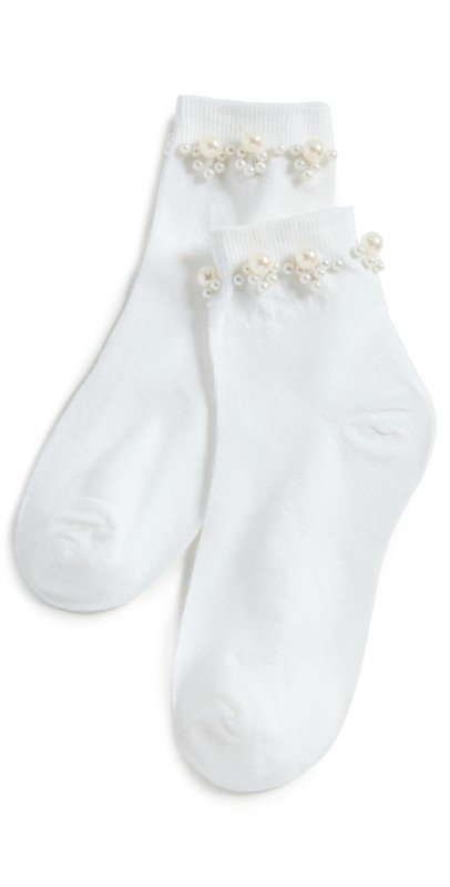 Stems Pearl Embellished Crew Socks Black