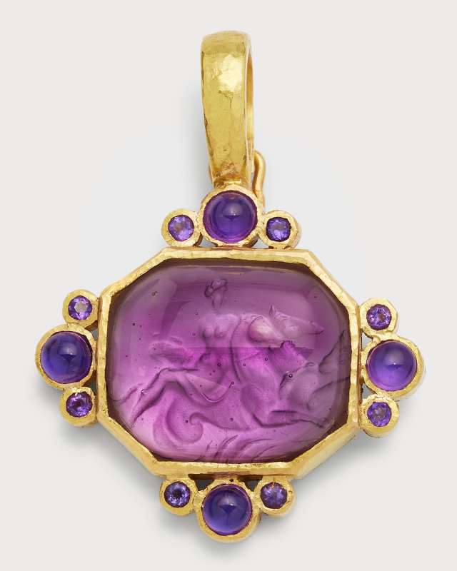 19K Venetian Glass Intaglio Goddess Pendant with Amethyst, 30x28mm