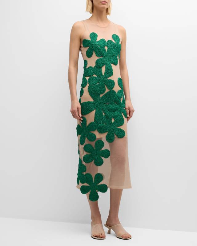 Hibiscus Crochet Sleeveless Midi Dress