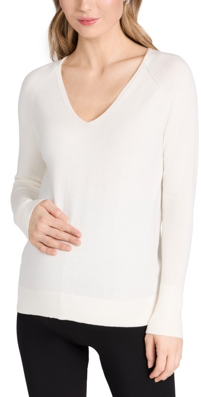 HATCH The Noa V Neck Dolman Sweater Light Oat Melange
