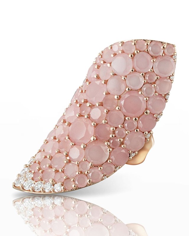 18k Rose Gold Lakshmi Chalcedony & Diamond Ring, Size 6.5-7