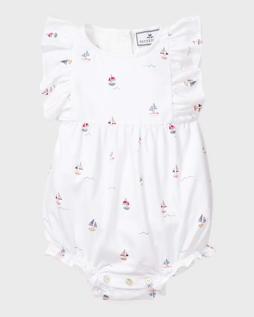 Kid's Bateau Sailboat Ruffle Bubble Romper, Size 0-24M