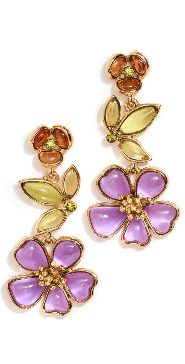 Oscar de la Renta Cloudy Resin Floral Chandelier Earrings Purple
