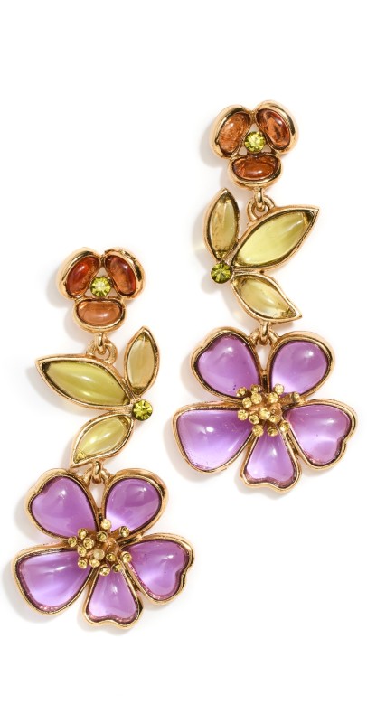Oscar de la Renta Cloudy Resin Floral Chandelier Earrings Purple