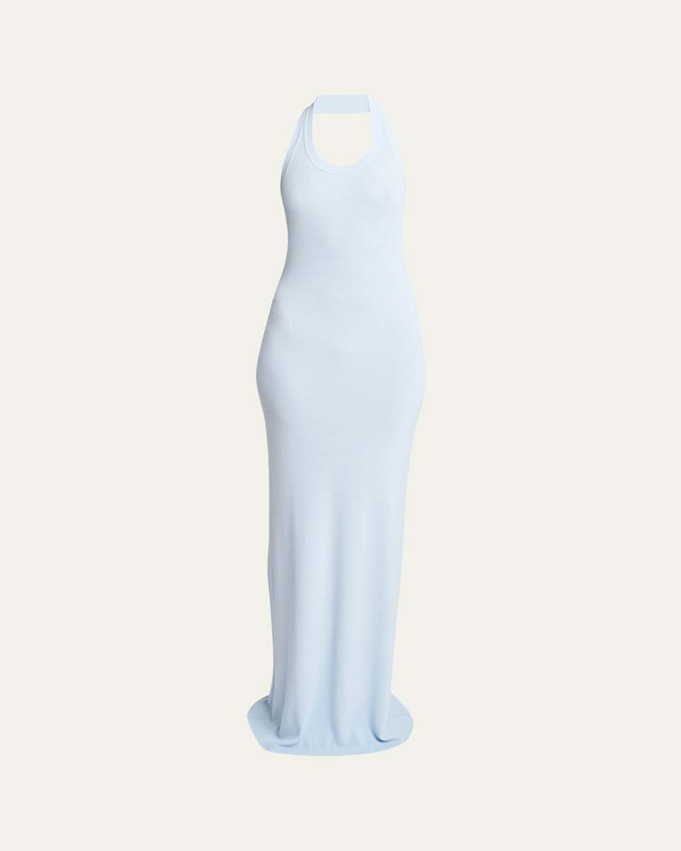 Meryl Halter Matte Crepe Rib Knit Maxi Dress