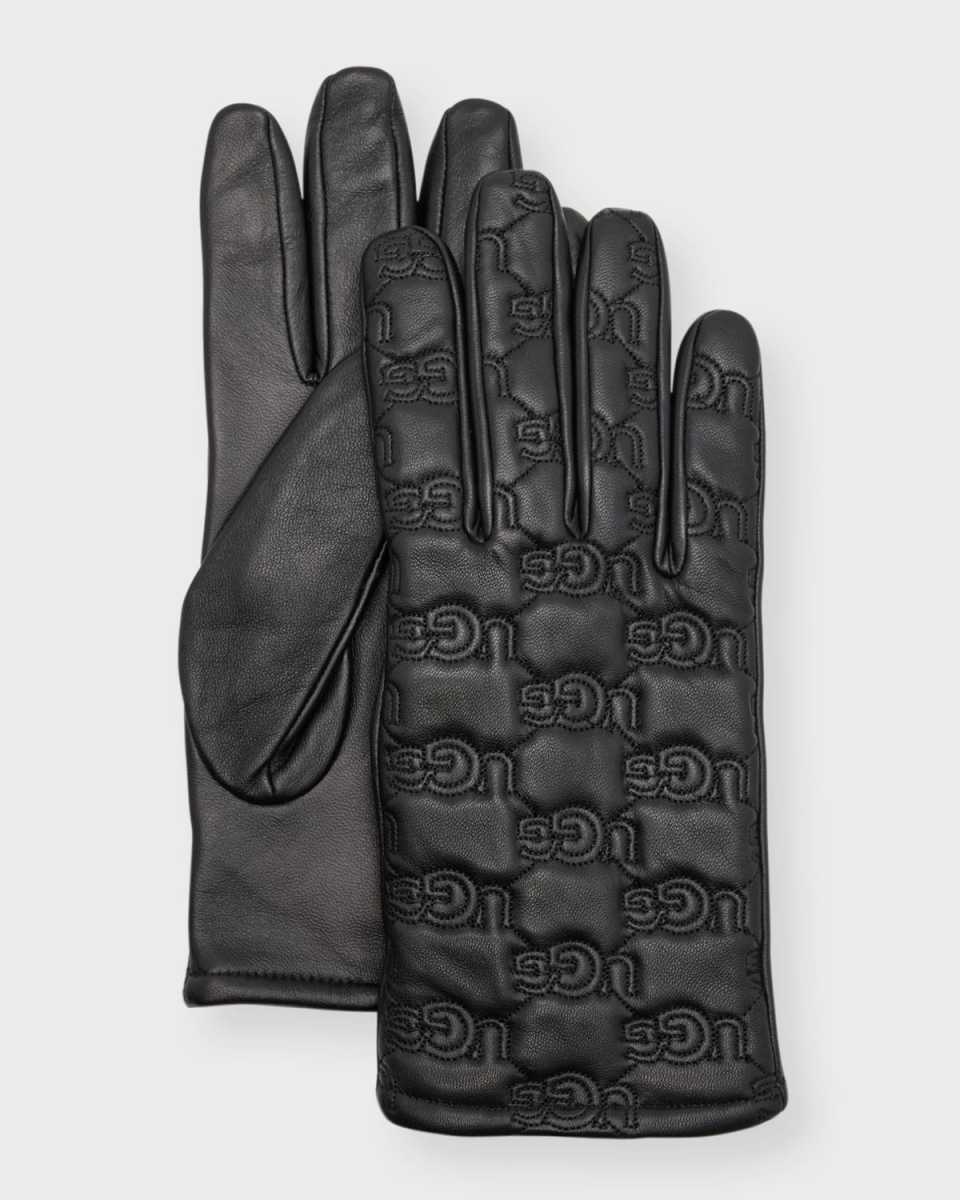 Stitched Logo Leather Gloves