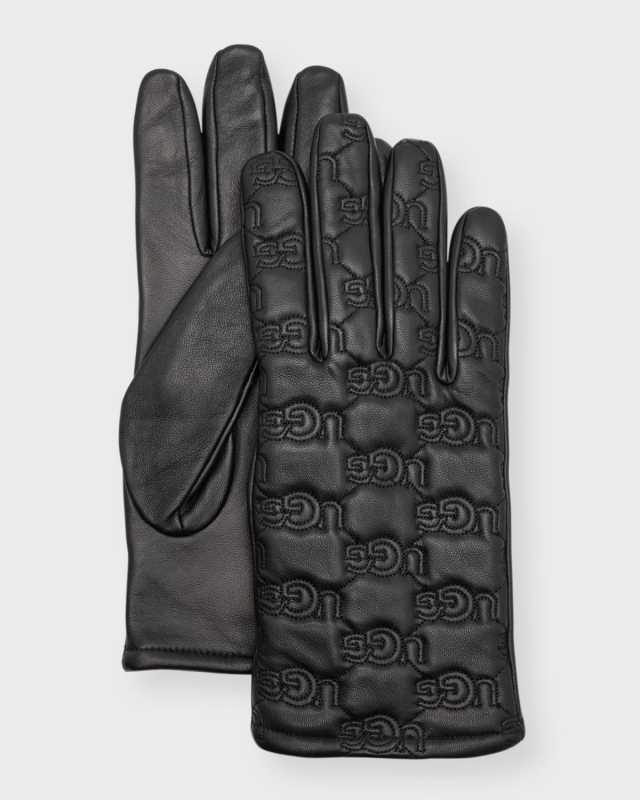 Stitched Logo Leather Gloves