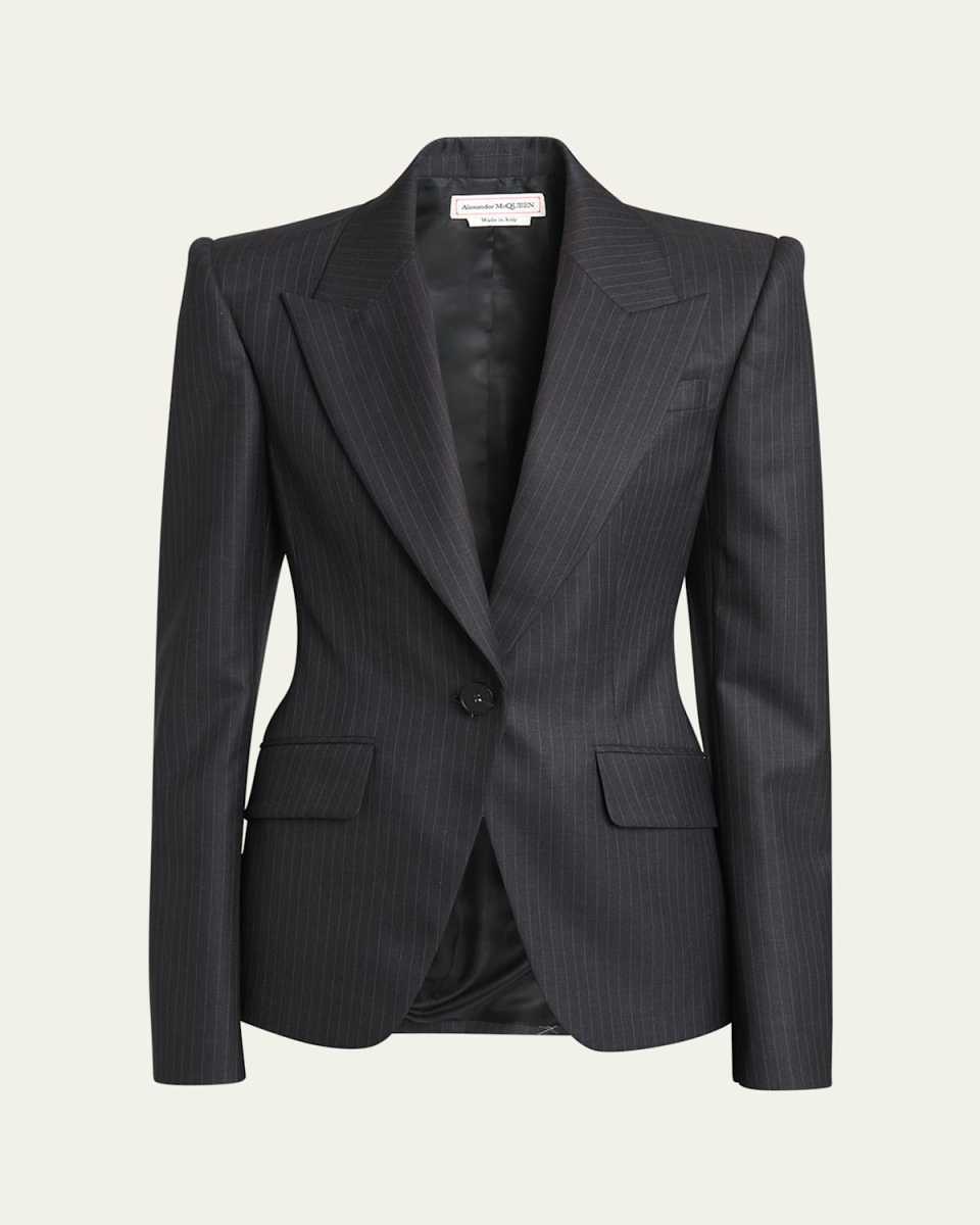 Seamed Wool Pinstripe Blazer Jacket