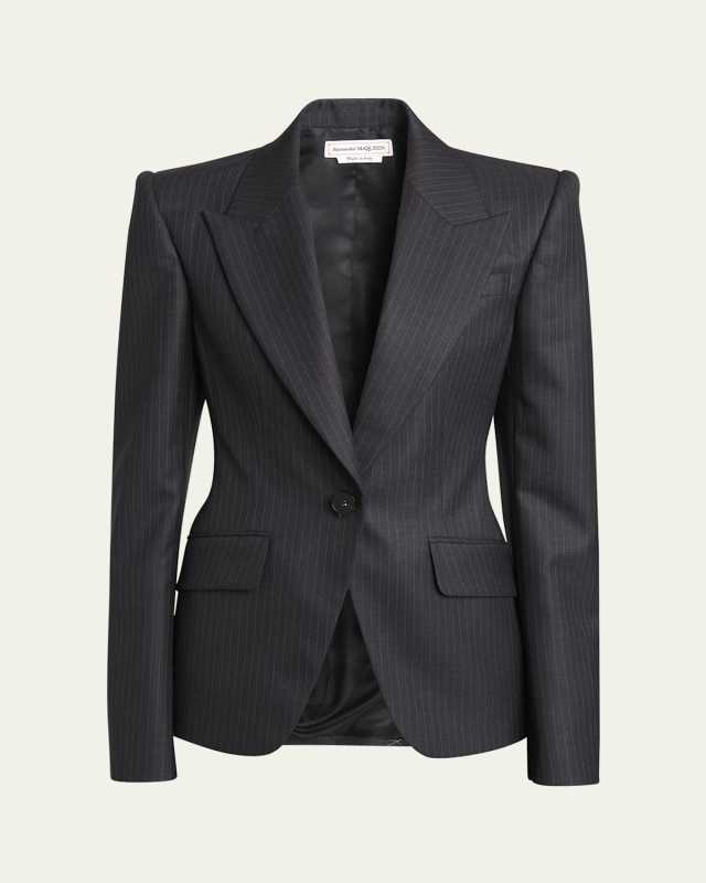 Seamed Wool Pinstripe Blazer Jacket