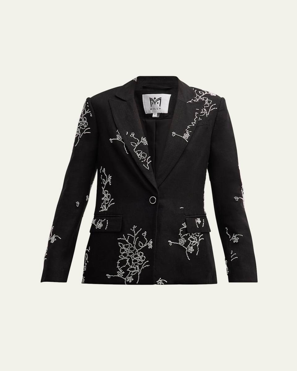 Alexa Beaded Single-Button Blazer