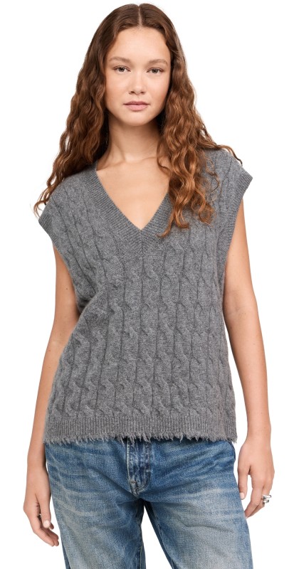 RE/DONE Cashmere Cable Vest Grey HTR