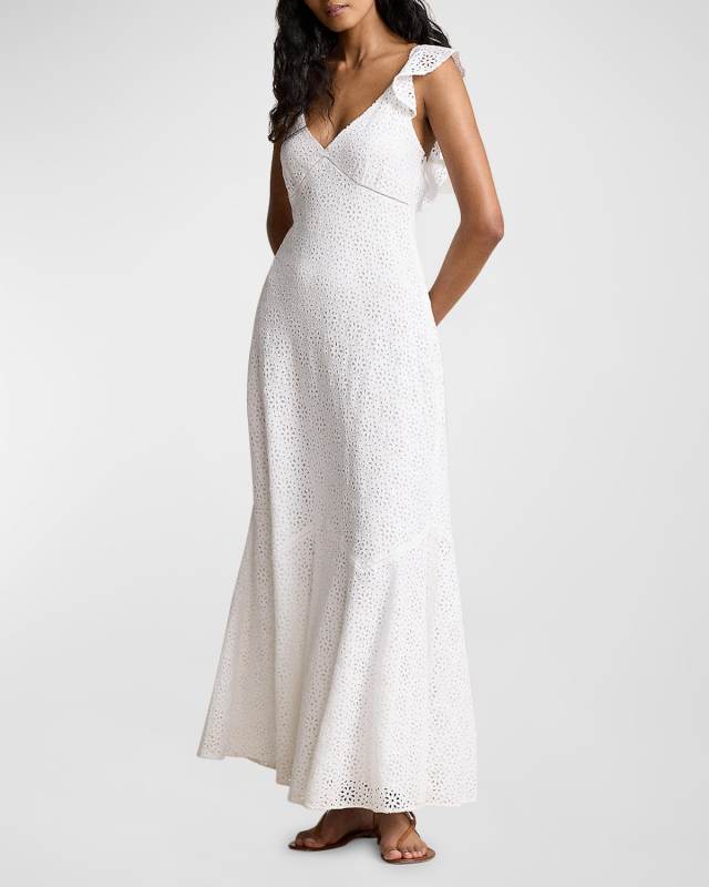 Embroidered Eyelet Linen Dress