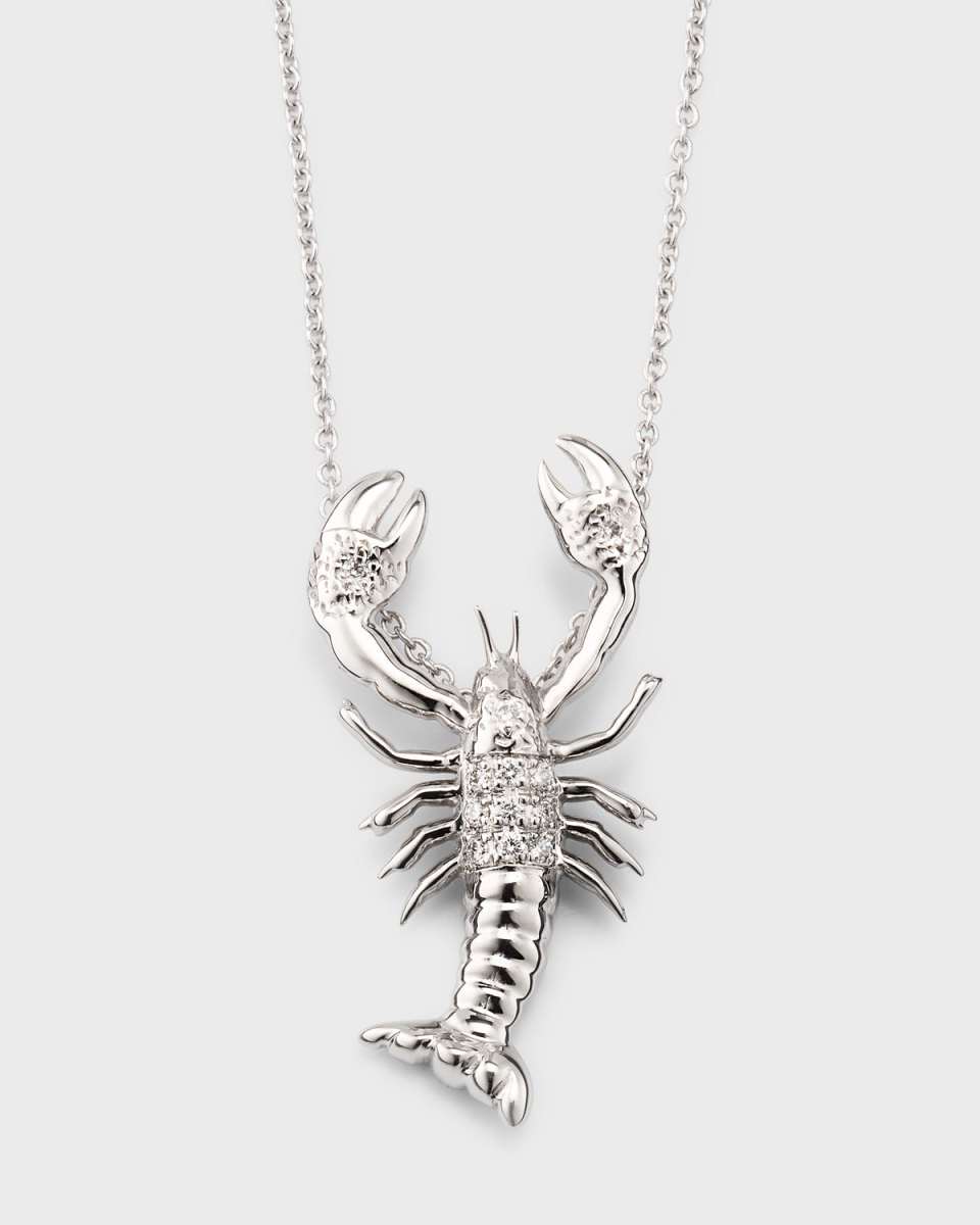 18K White Gold Diamond Lobster Pendant Necklace