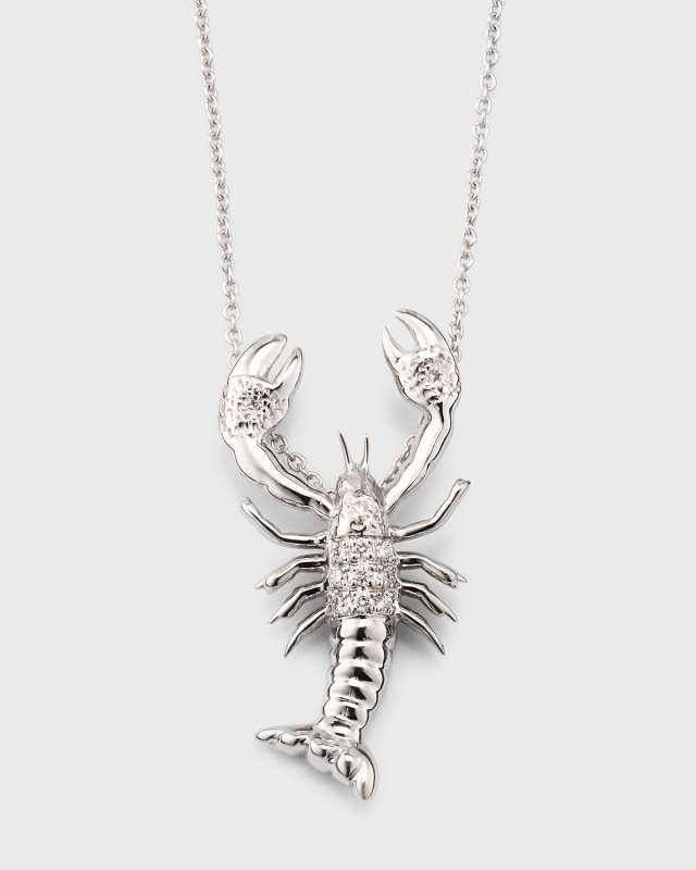 18K White Gold Diamond Lobster Pendant Necklace