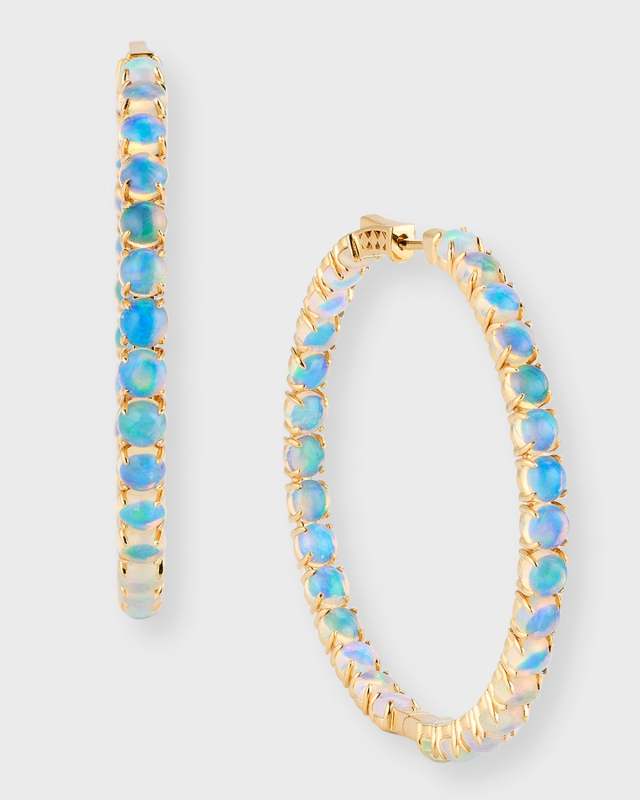 18K Yellow Gold Hoop Earrings with Opal, 10.79tcw