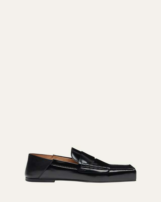 Leather Square-Toe Penny Loafers