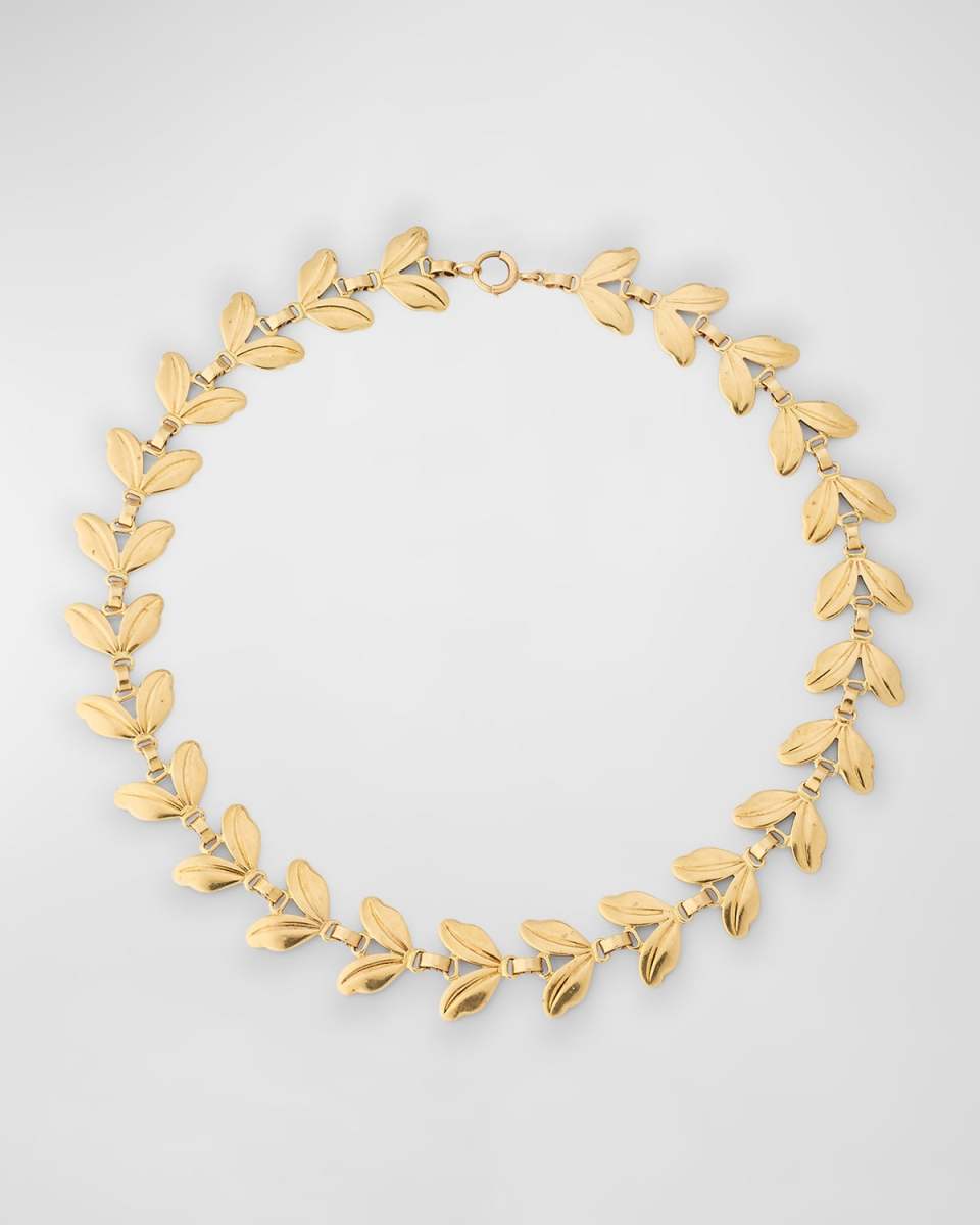 Estate 14K Yellow Gold Leaf Link Necklace