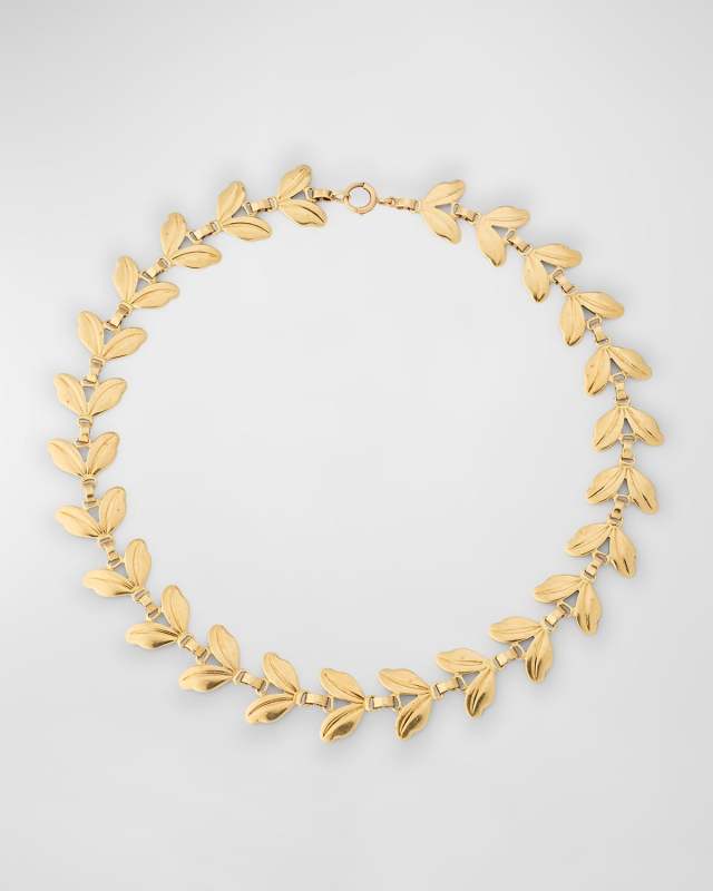 Estate 14K Yellow Gold Leaf Link Necklace