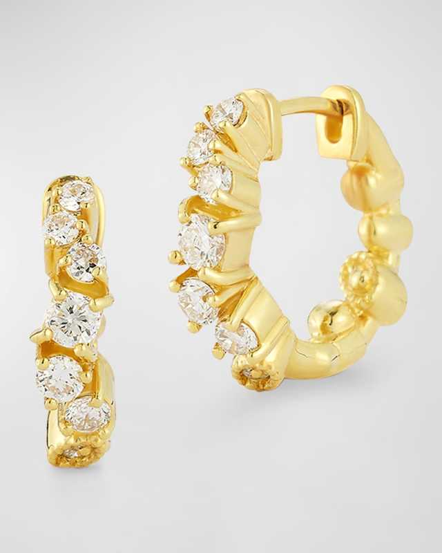 18K Sunburst Diamond Huggie Earrings