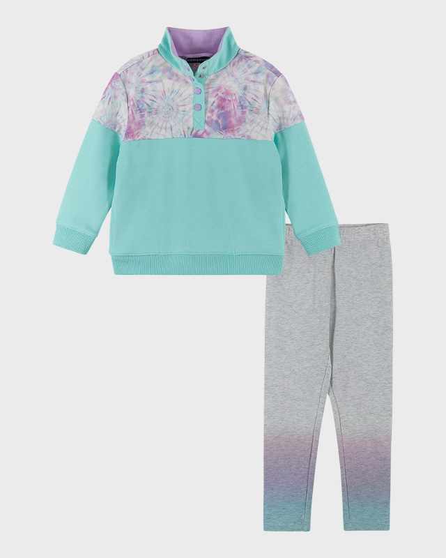 Girl's Tie Dye Colorblocked Quarter Zip And Leggings Set, Size 2-6X
