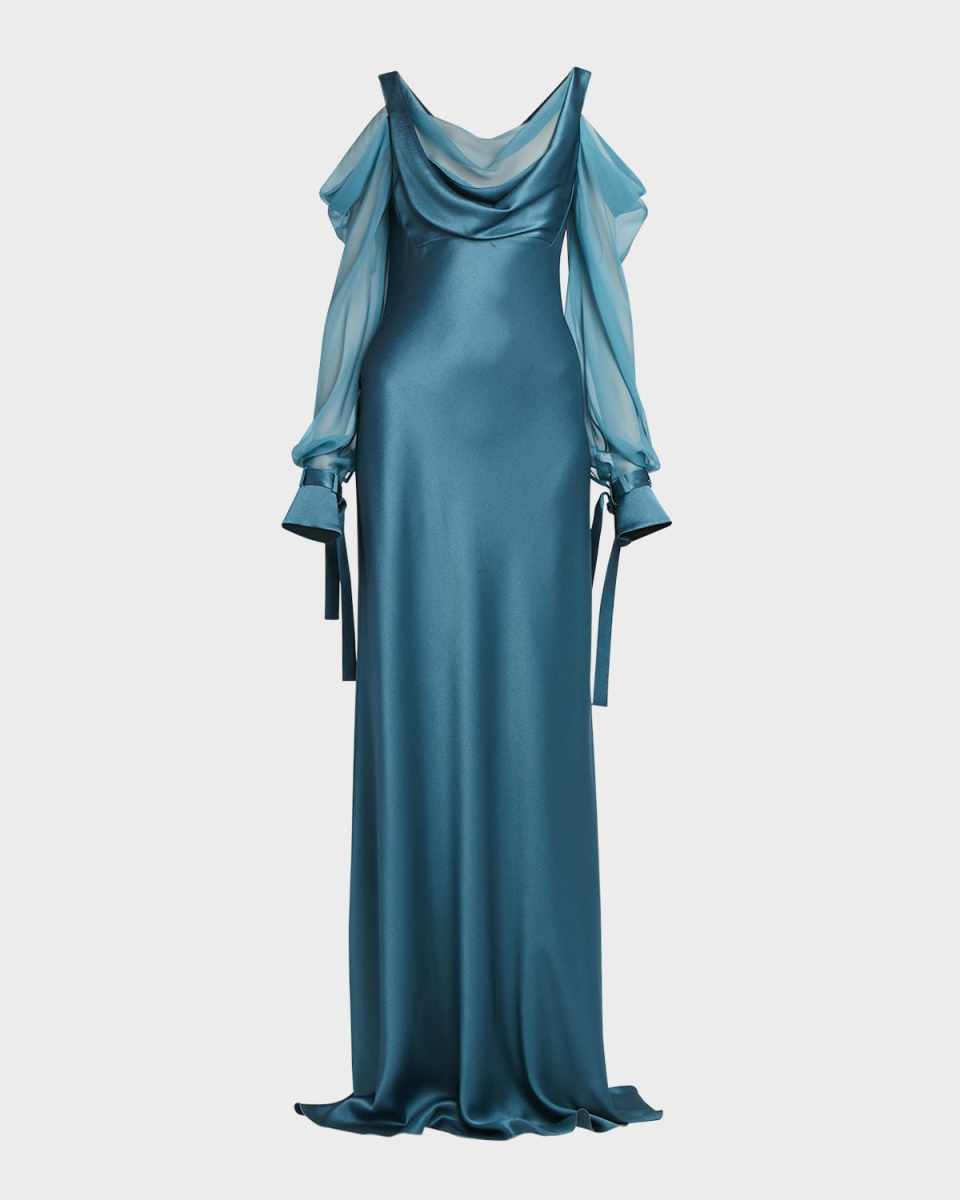 Cold-Shoulder Cowl Satin Gown