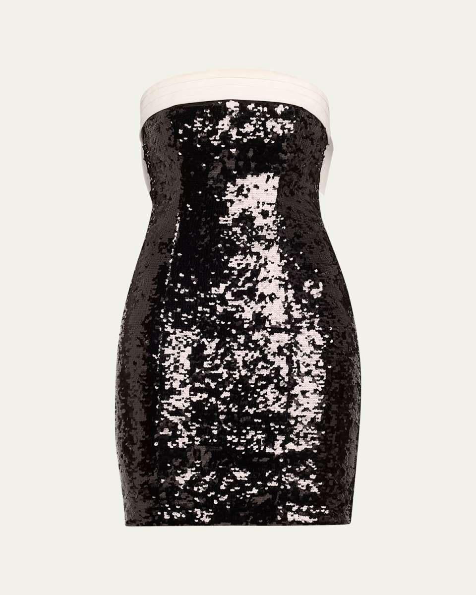 Sibella Sequined Strapless Draped Bow Back Mini Dress