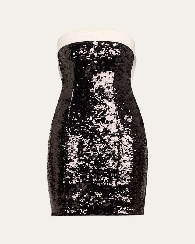 Sibella Sequined Strapless Draped Bow Back Mini Dress