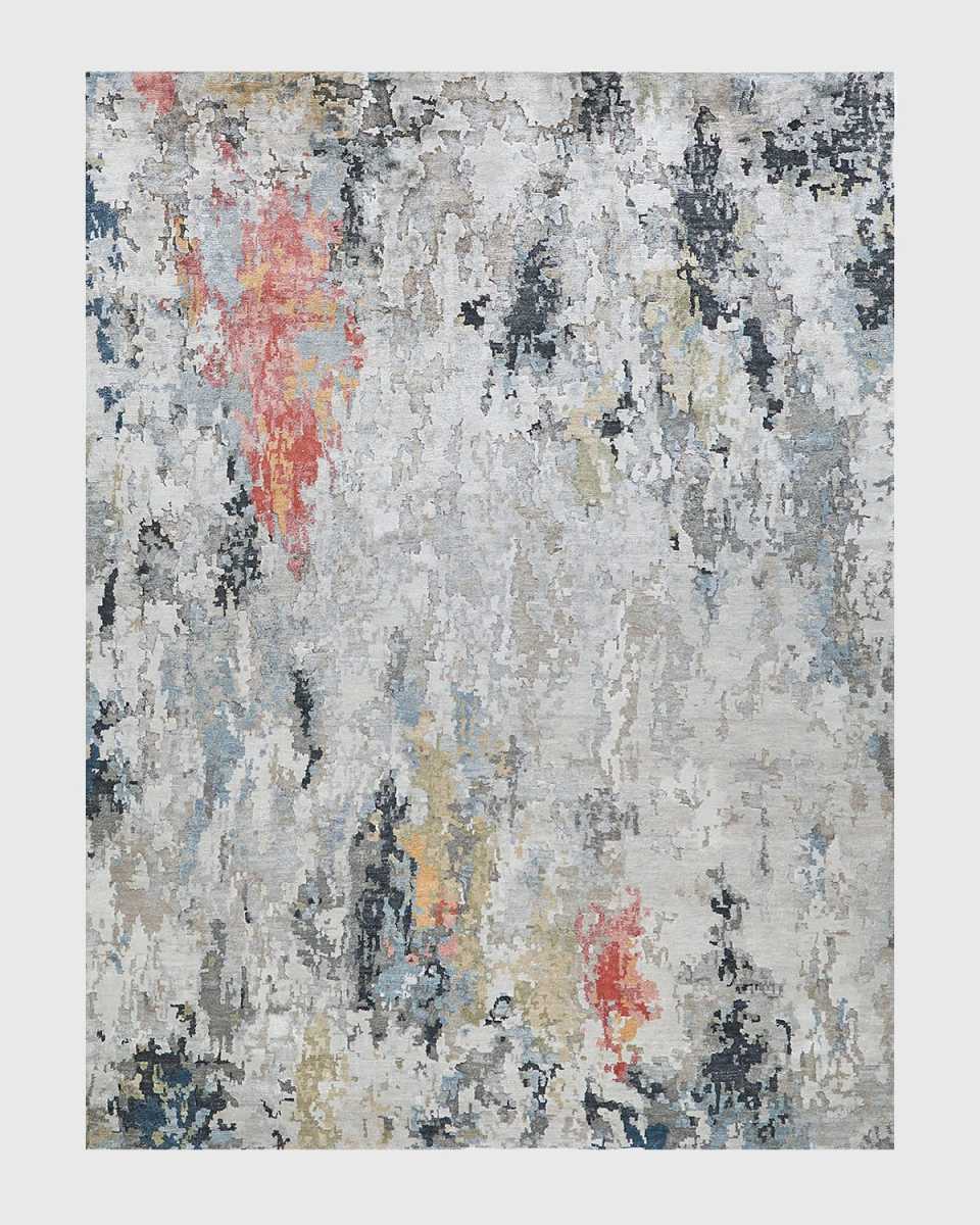 Floor Art Hand-Knotted Silver & Gray Rug, 10' x 14'