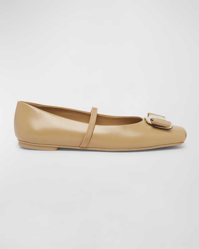 Zina Leather Bow Ballerina Flats