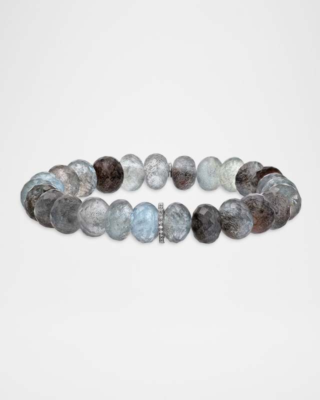 10mm Moss Aquamarine Bead Bracelet with One Diamond Rondelle