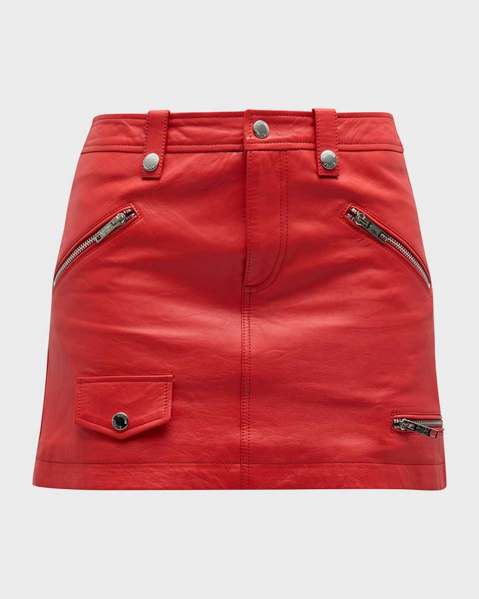 Zip-Pocket Faux-Leather Mini Skirt
