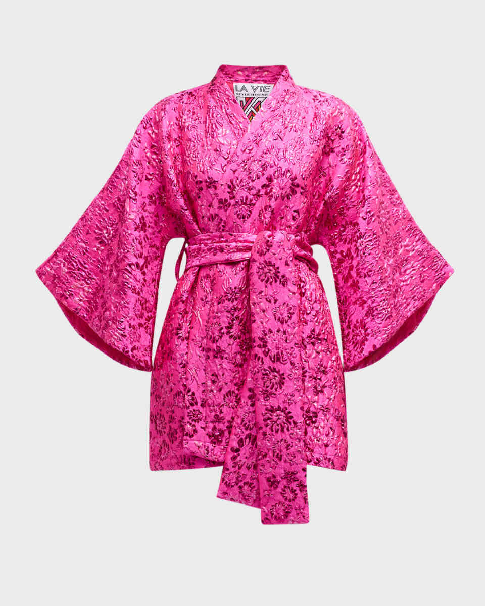 Metallic Floral Brocade Mini Robe