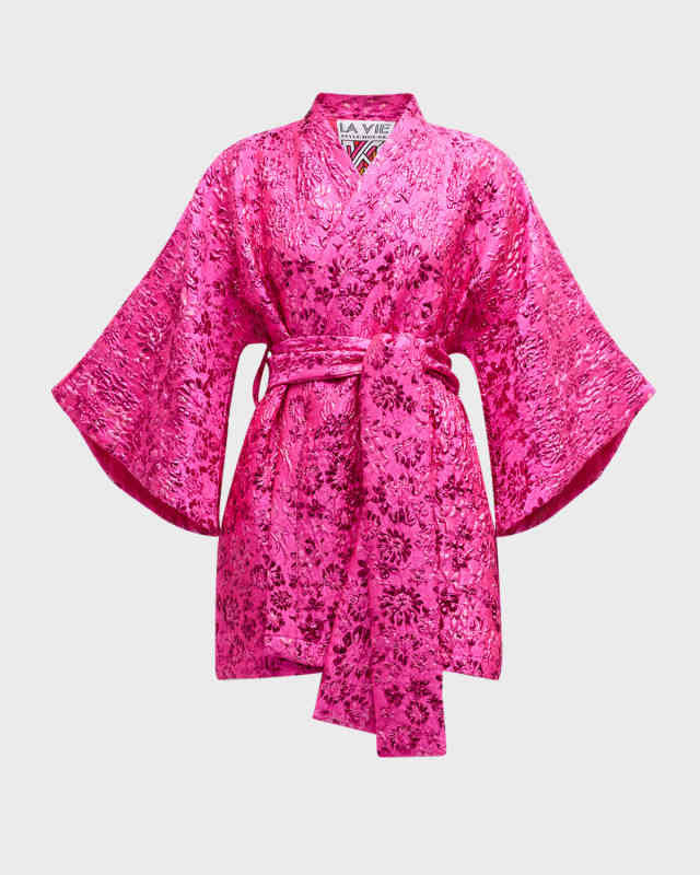 Metallic Floral Brocade Mini Robe