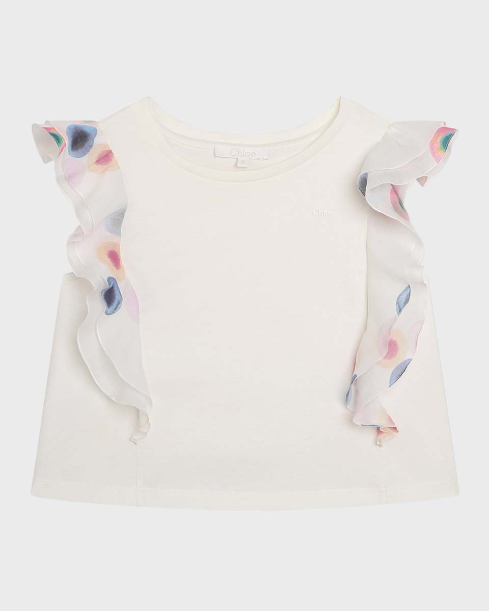 Girl's Fancy Printed Ruffle-Trim Blouse, Size 4-14
