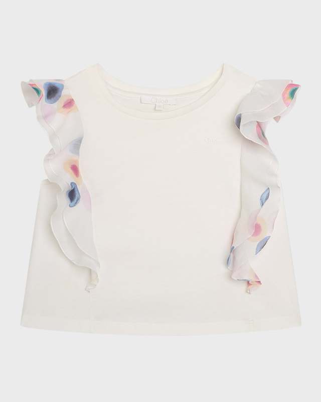 Girl's Fancy Printed Ruffle-Trim Blouse, Size 4-14