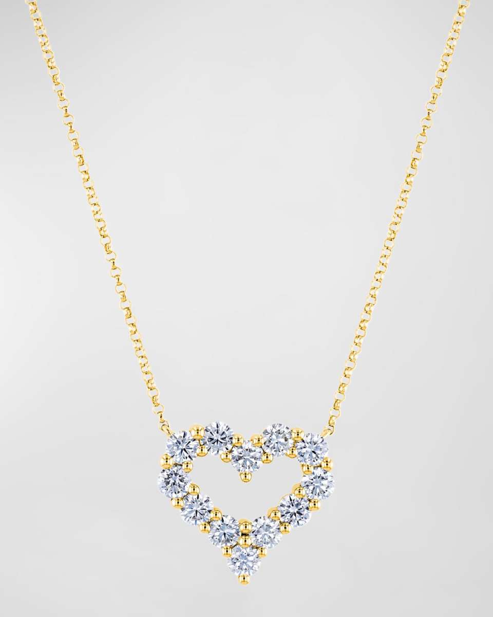 18K Gold Shared Prong Round Diamond Heart Pendant 16" Necklace, 1.70tcw