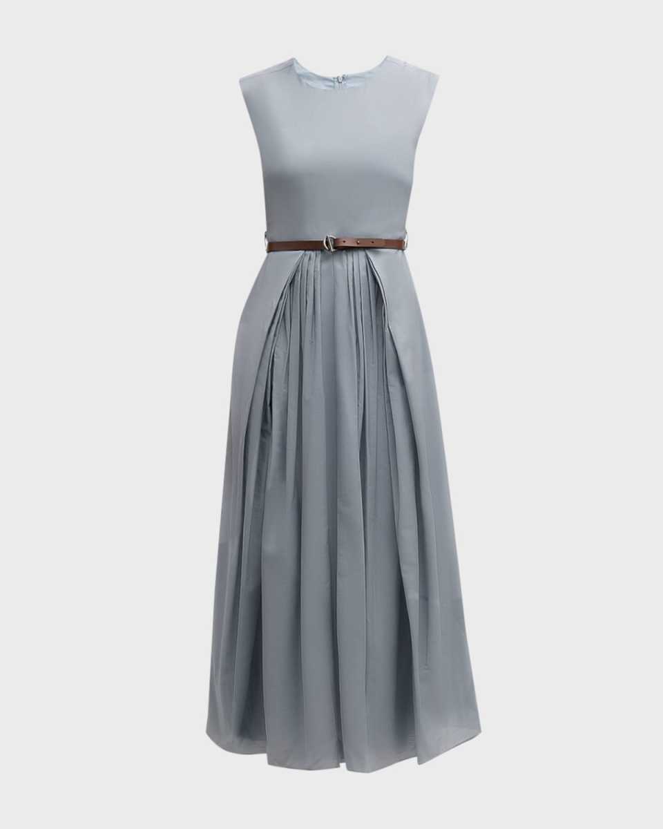 Sleeveless Pleated A-Line Midi Dress