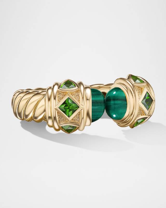 Renaissance Ring in 18K Yellow Gold with Malachite and Tsavorites, 6.5mm