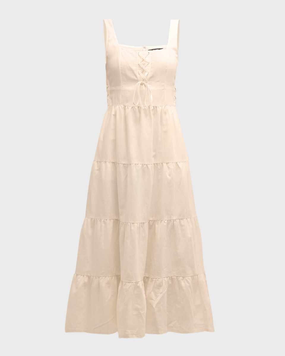 Ophella Lace-Up Tiered Midi Dress