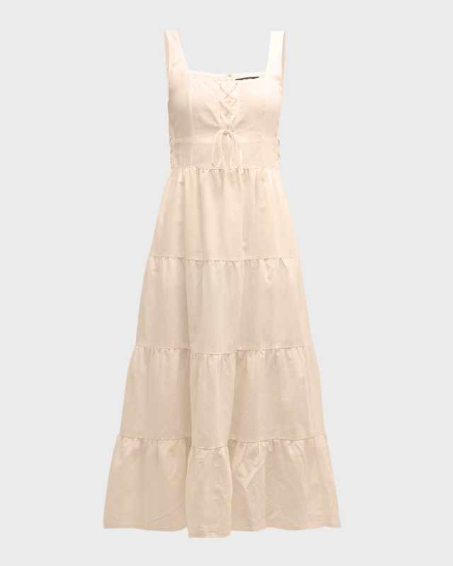 Ophella Lace-Up Tiered Midi Dress