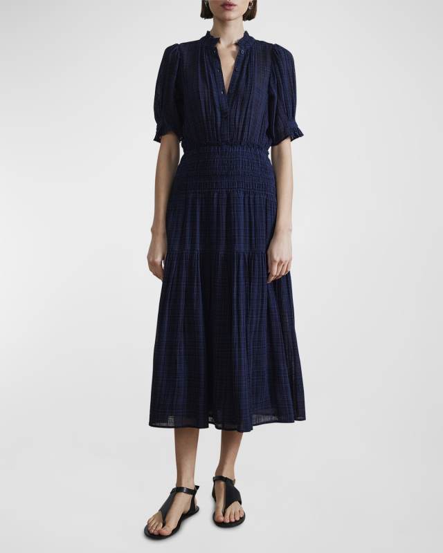 Las Alturas Textured Puff-Sleeve Midi Dress