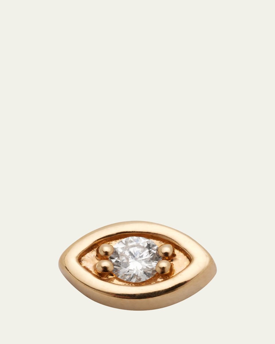 Yellow Gold Diamond Center Evil Eye Stud Earring, Single