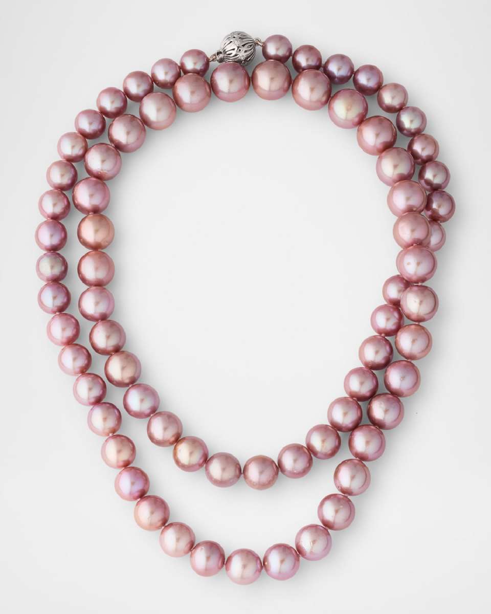Long Kasumiga Pearls Necklace w/ 18k White Gold, Pink