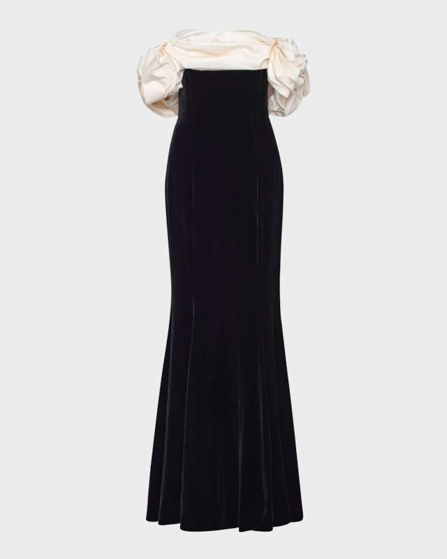 Virgo Scrunched Off-Shoulder Gown