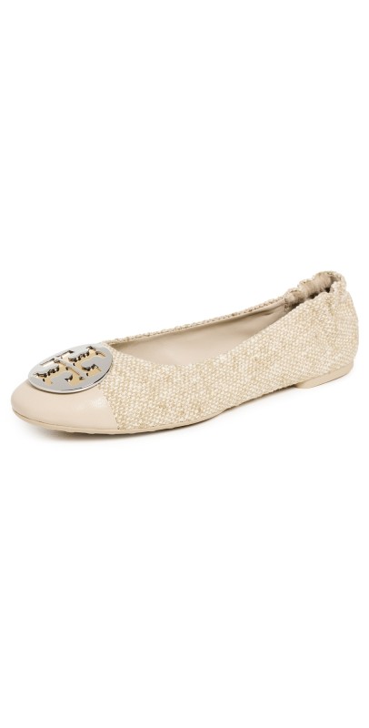 Tory Burch Claire Cap-Toe Ballet Flats NATURAL/LIGHT KHAKI/GOLD/SILVE
