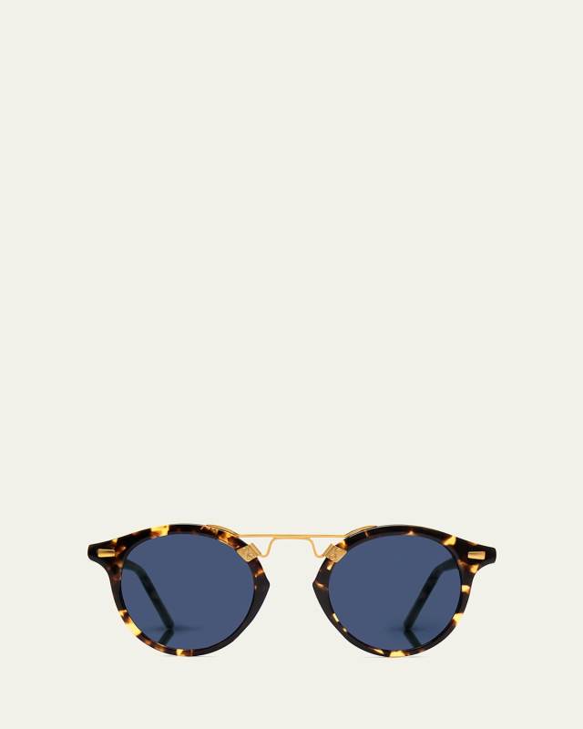 St. Louis Round Polarized Sunglasses, Blue/Brown Tortoise