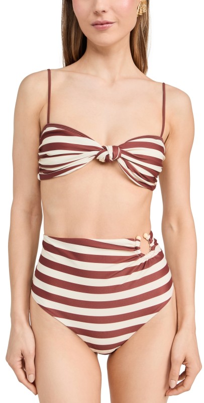 Johanna Ortiz Healing Tools Bikini Top Swimsuit Stripes Ecru/Marsala